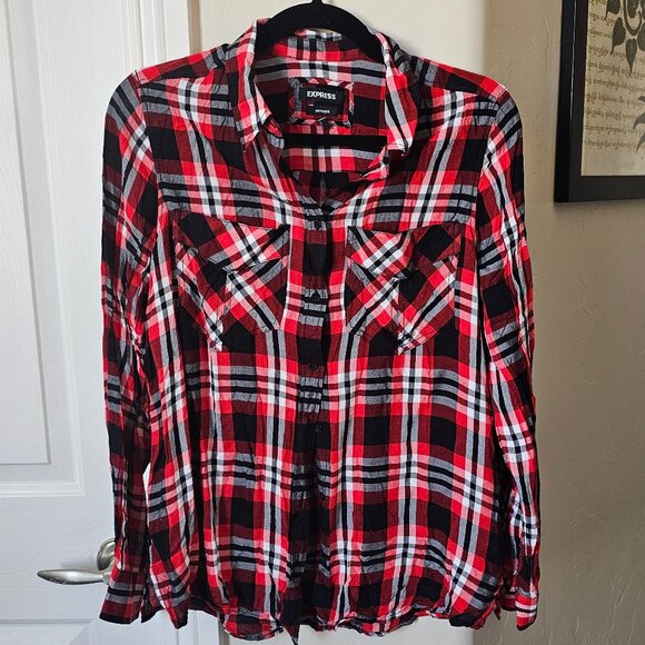 Express boyfriend plaid button down size M - Picture 1 of 2